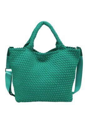 NWT Sol and Selene Sky’s The Limit Tote Medium Green Woven Neoprene Bag